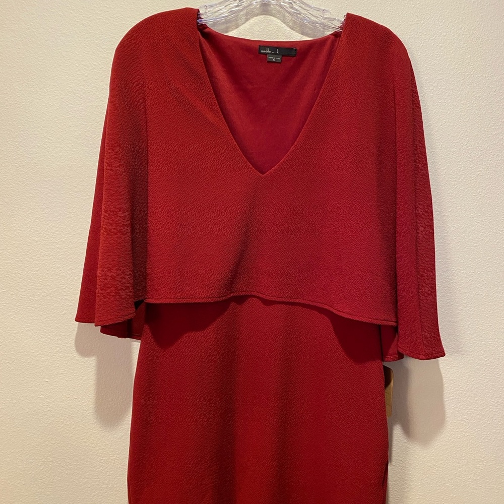 V-Neck Mini Dress with Cape Overlay
